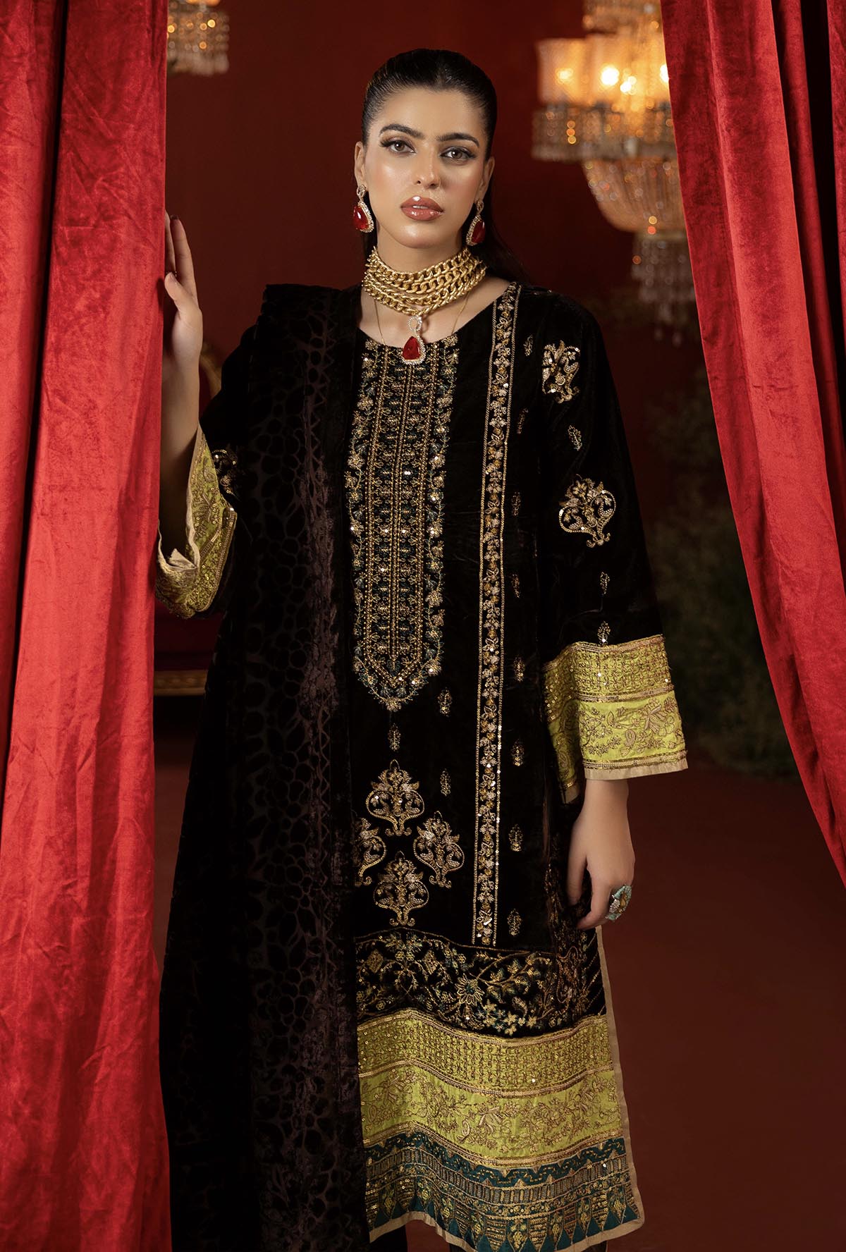 1 Piece – Embroidered Velvet