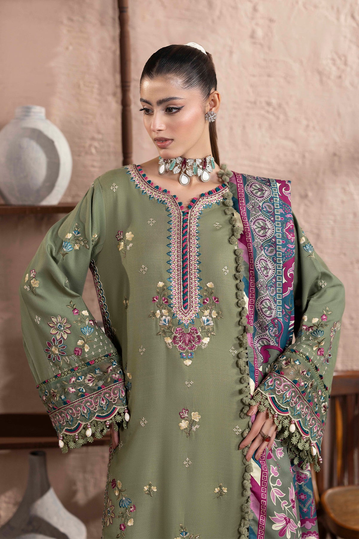 3 Piece – Embroidered Dhanak