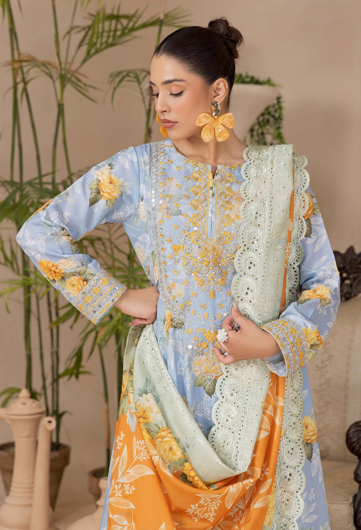 Adan's Embroidered Satin Unstitched