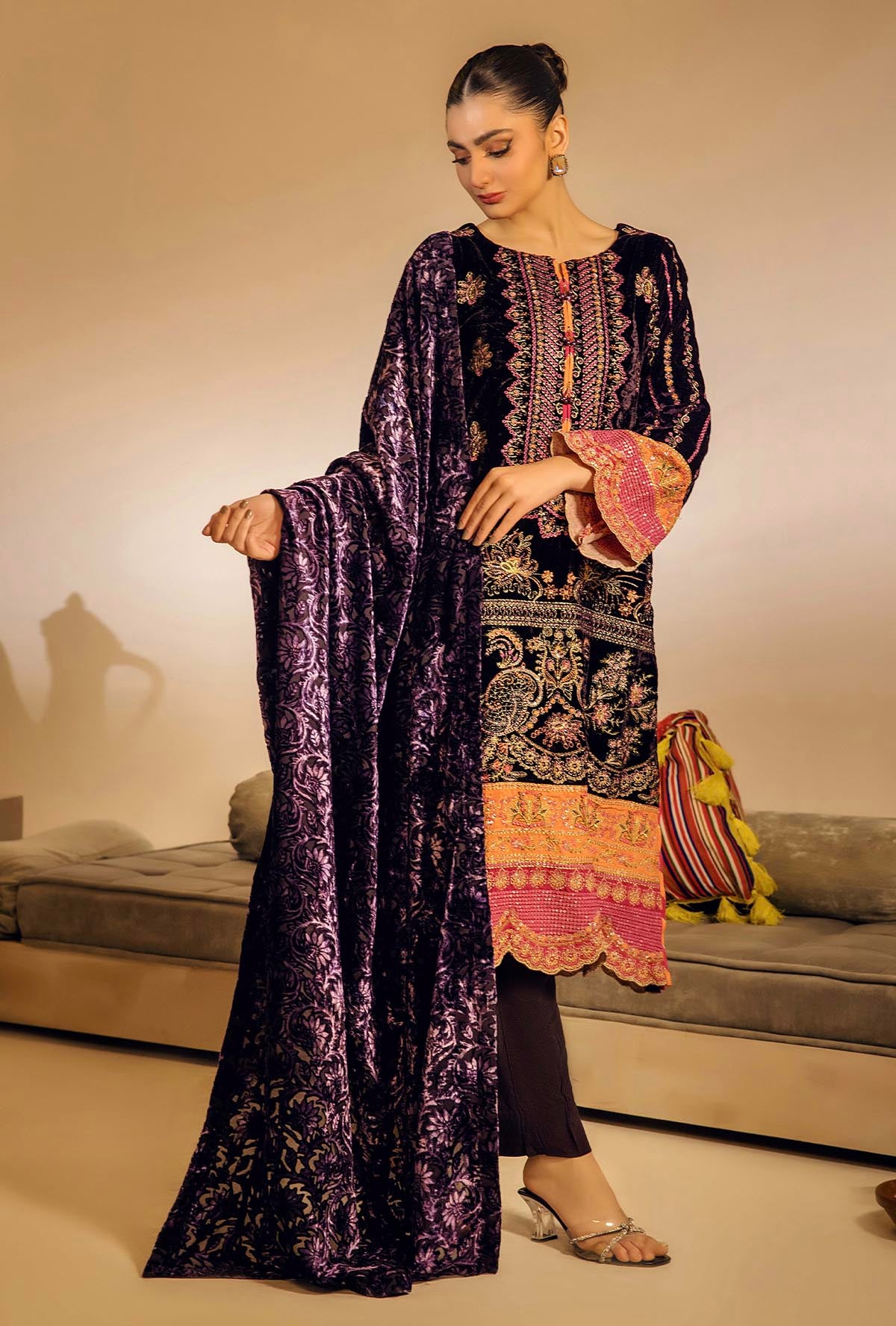 1 Piece – Embroidered Velvet