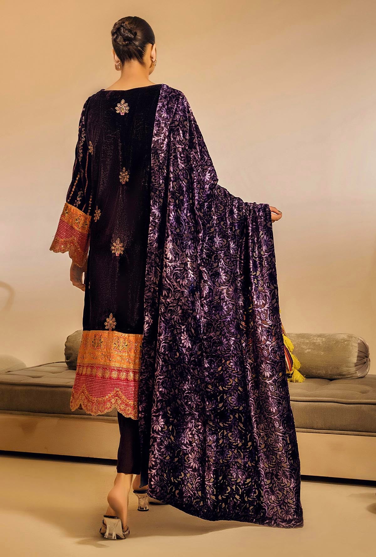 1 Piece – Embroidered Velvet