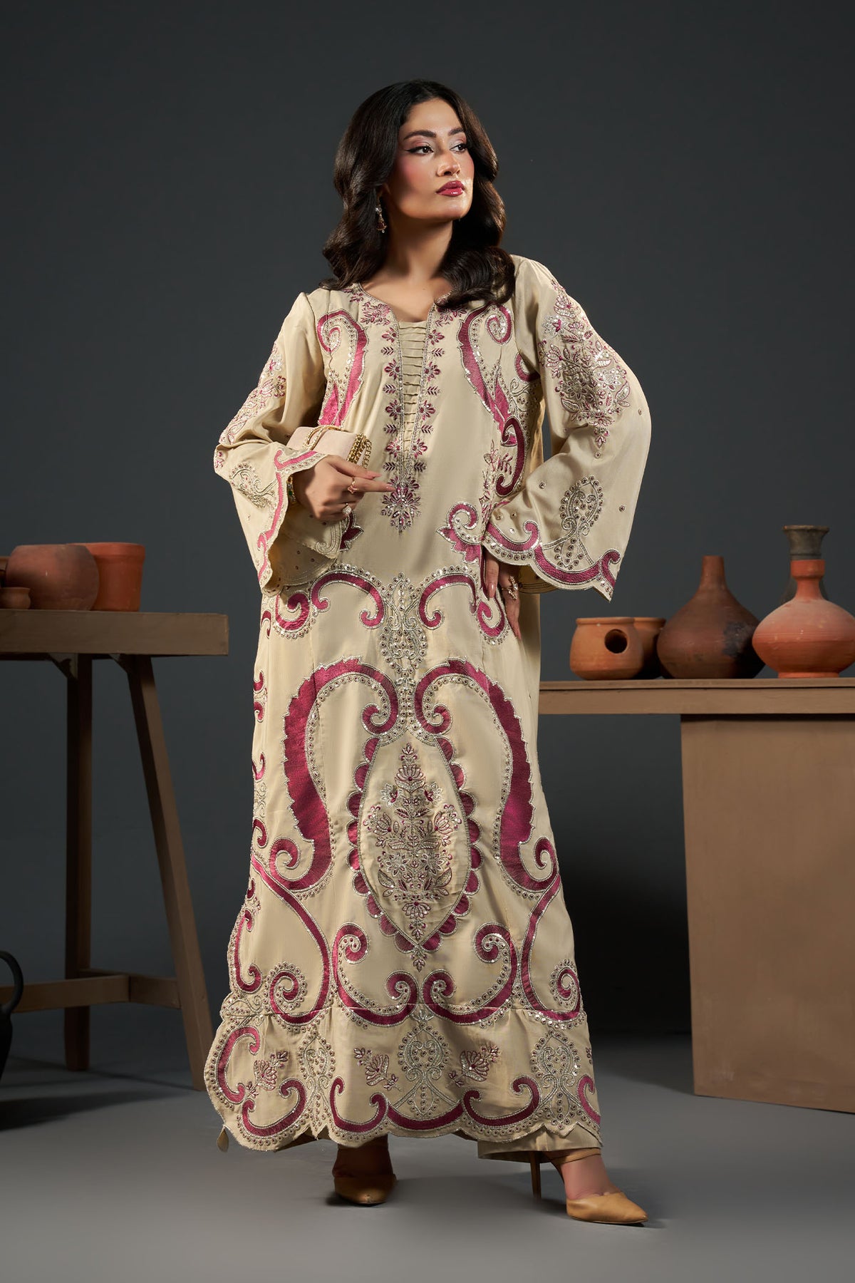 2 PIECE EMBROIDERED KHADAR KAFTAN EMB-584 C