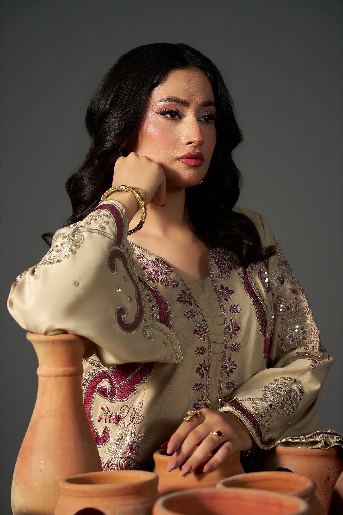 2 PIECE EMBROIDERED KHADAR KAFTAN EMB-584 C