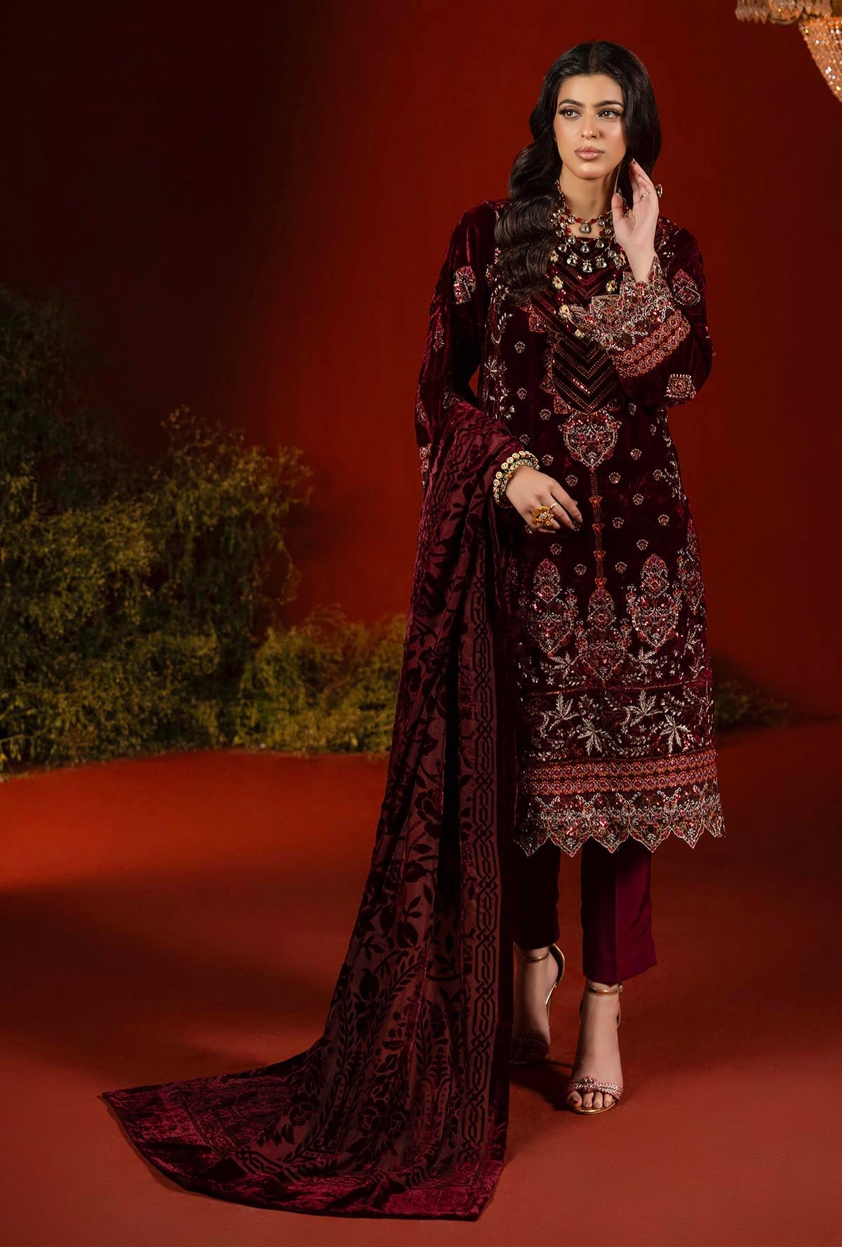1 Piece – Embroidered Velvet