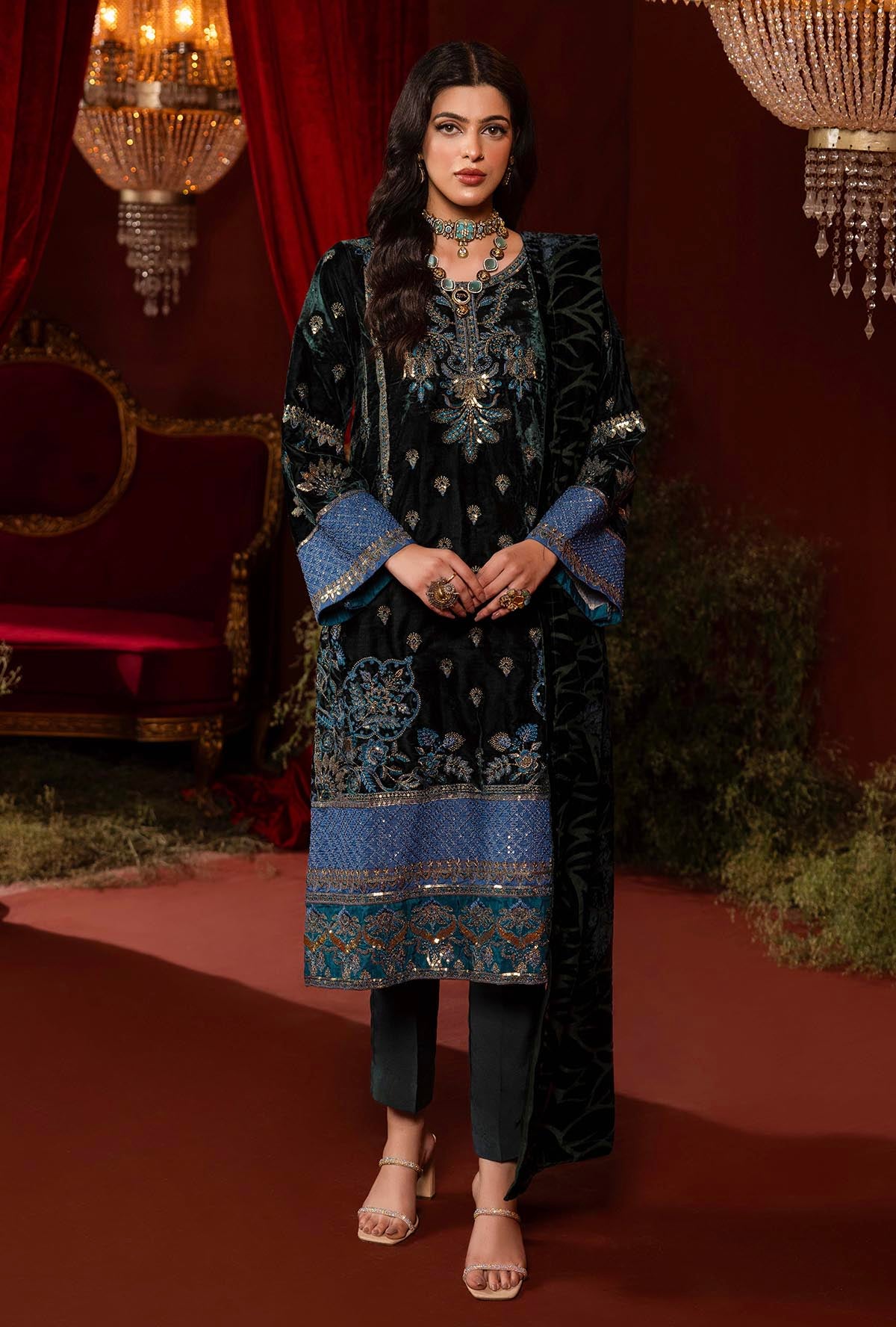 1 Piece – Embroidered Velvet