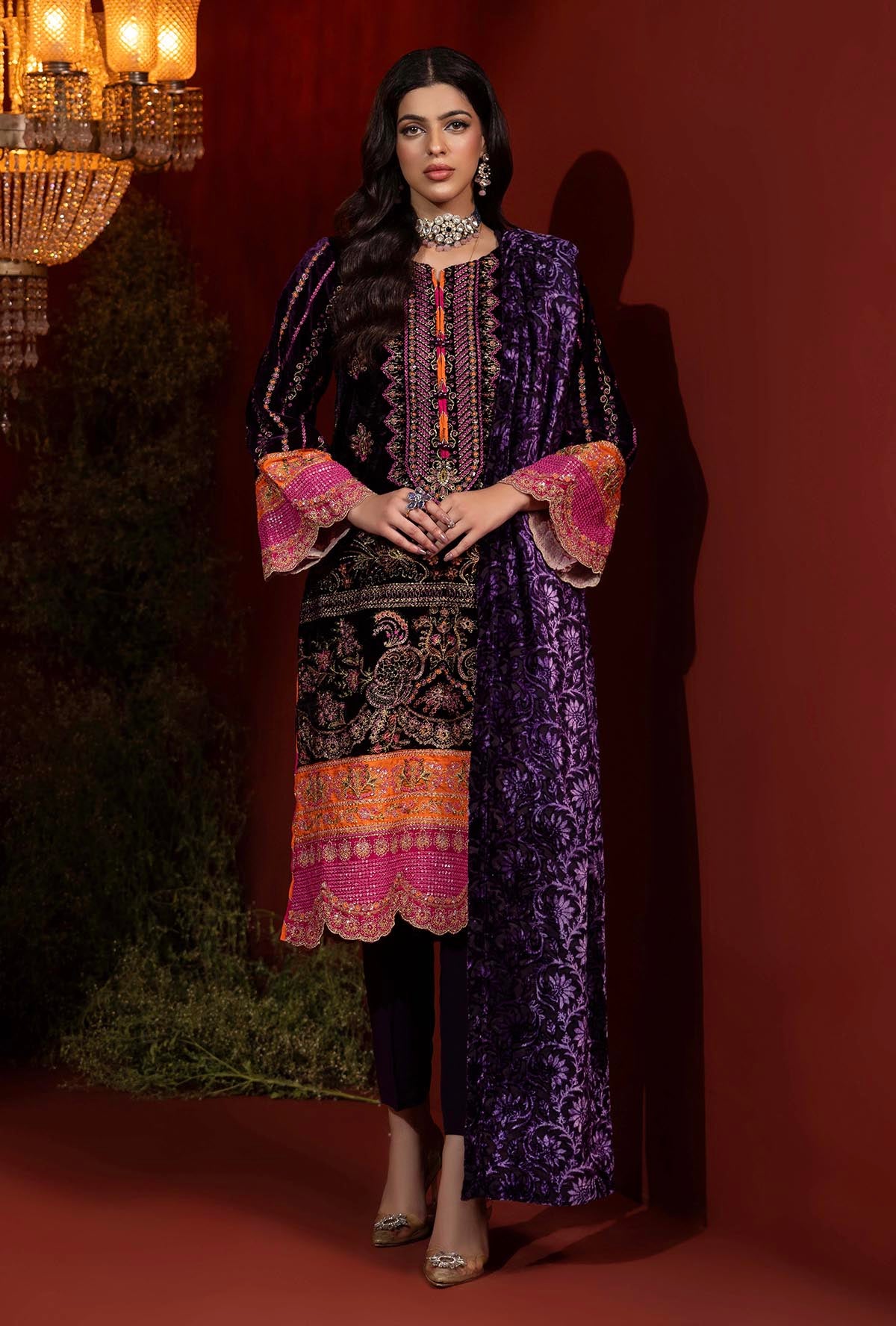 1 Piece – Embroidered Velvet