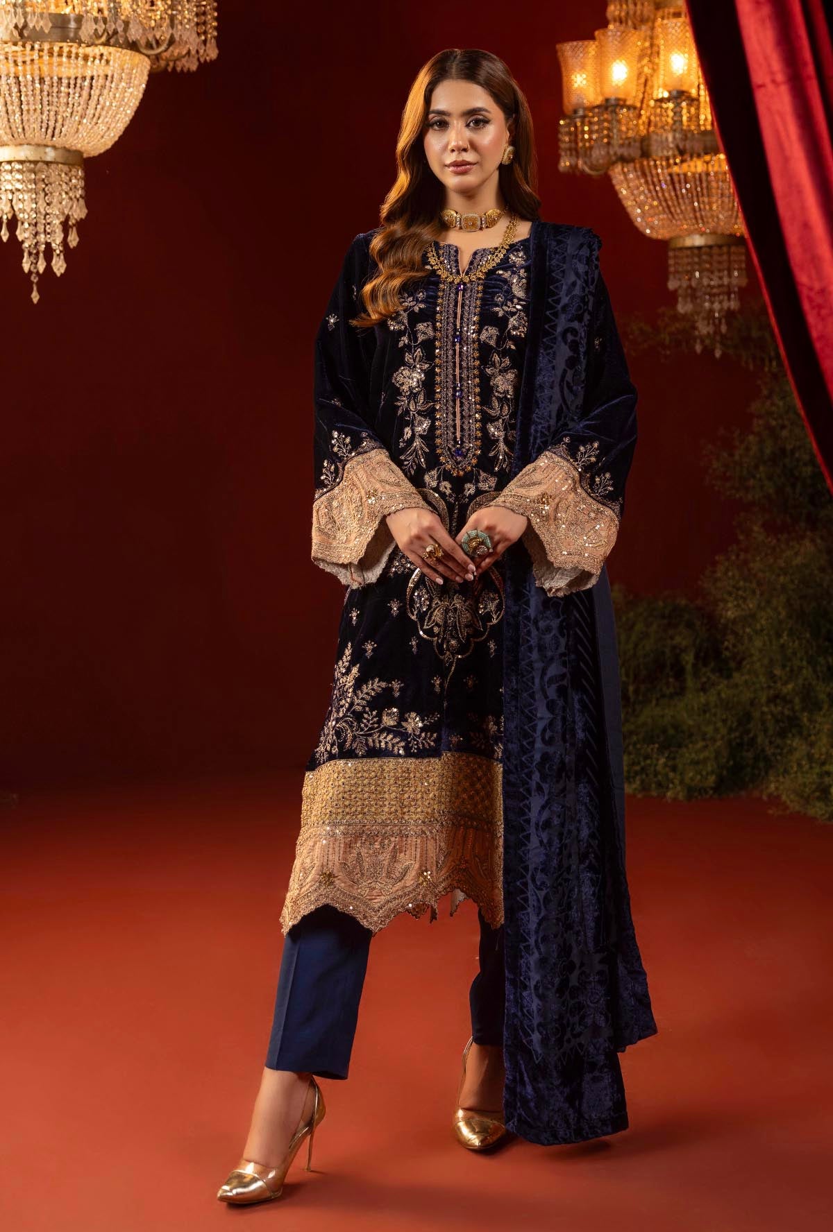 1 Piece – Embroidered Velvet