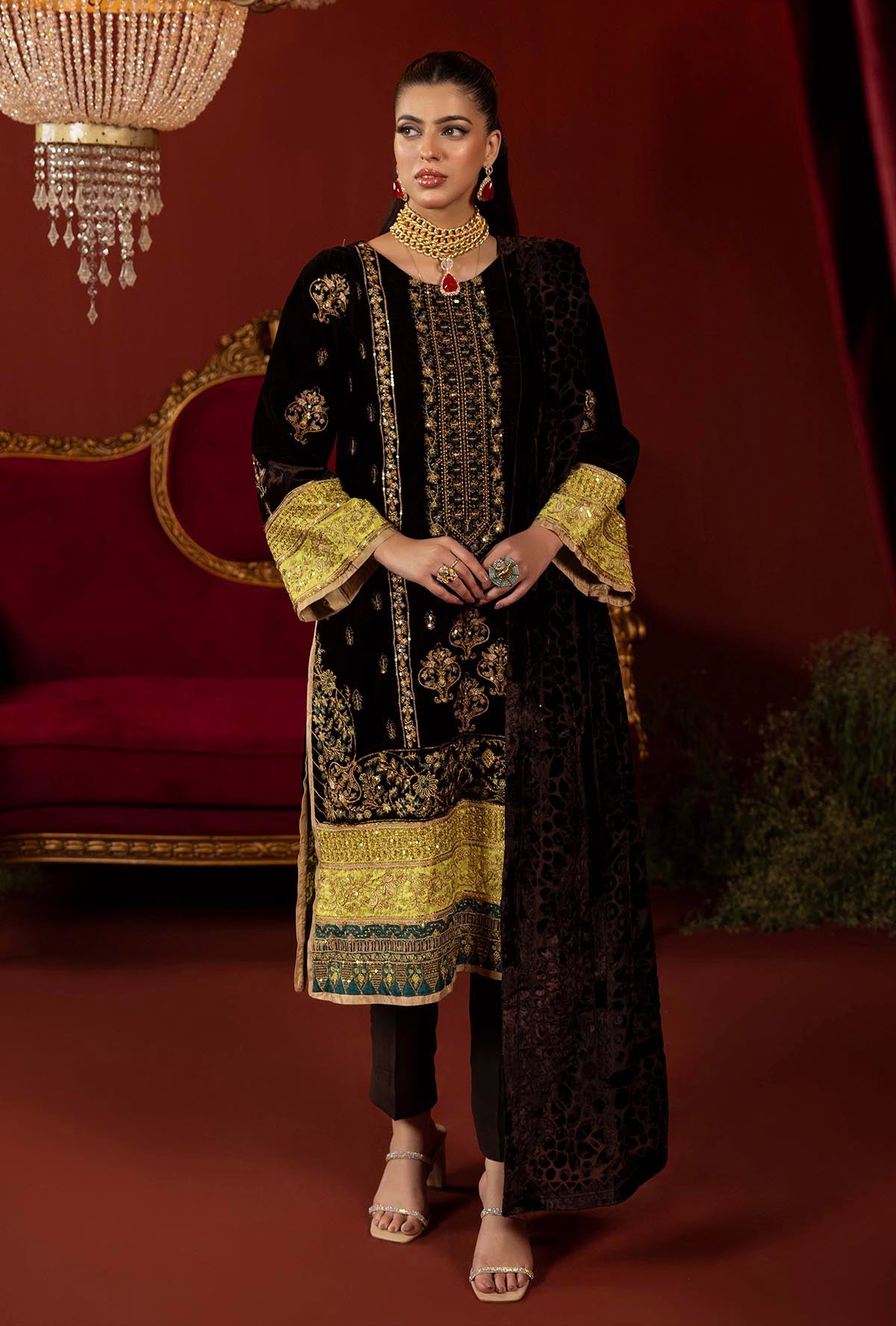 1 Piece – Embroidered Velvet