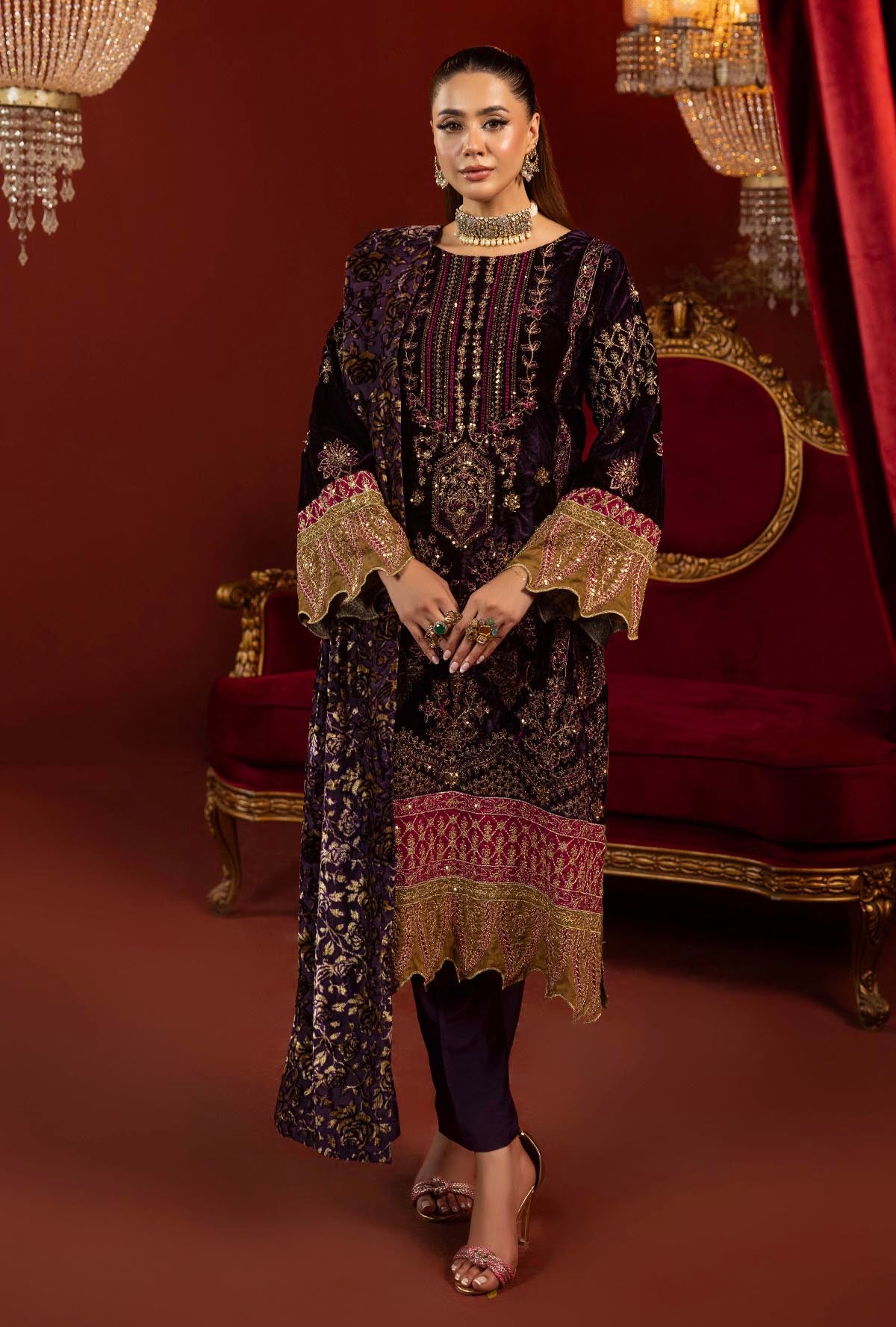 1 Piece – Embroidered Velvet