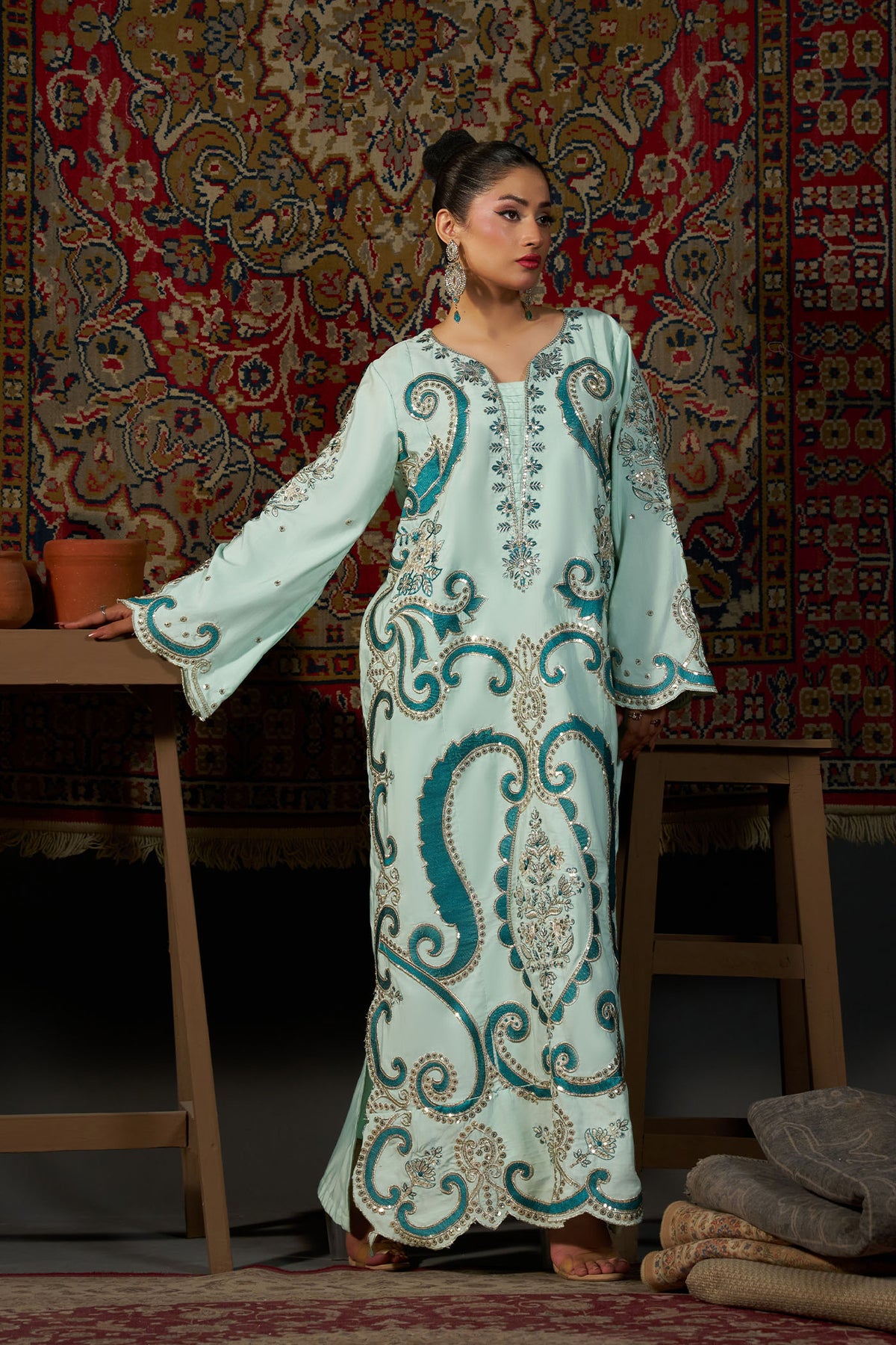2 PIECE EMBROIDERED KHADAR KAFTAN EMB-584 D