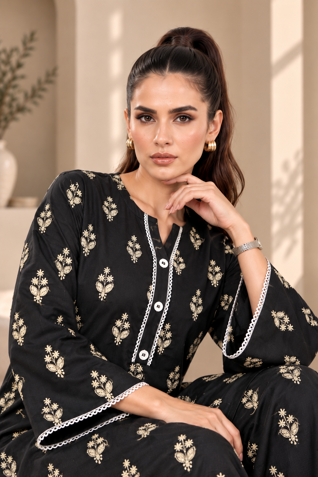 2 Piece – Embroidered Dhanak