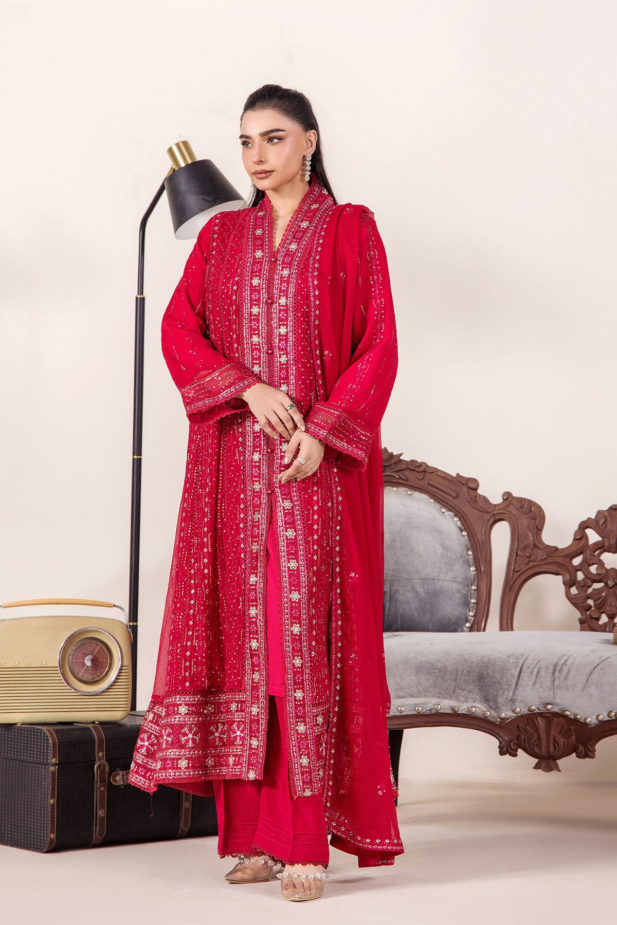 3 PIECE - EMBROIDERED CHIFFON