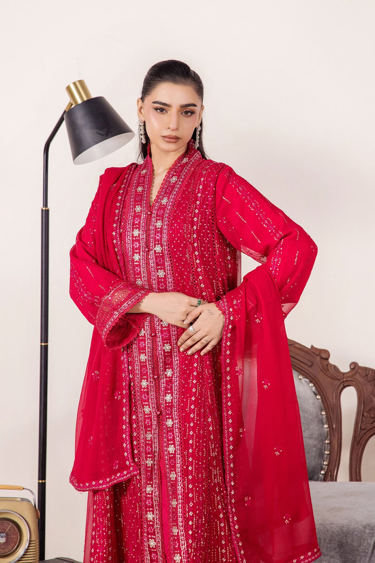 3 PIECE - EMBROIDERED CHIFFON