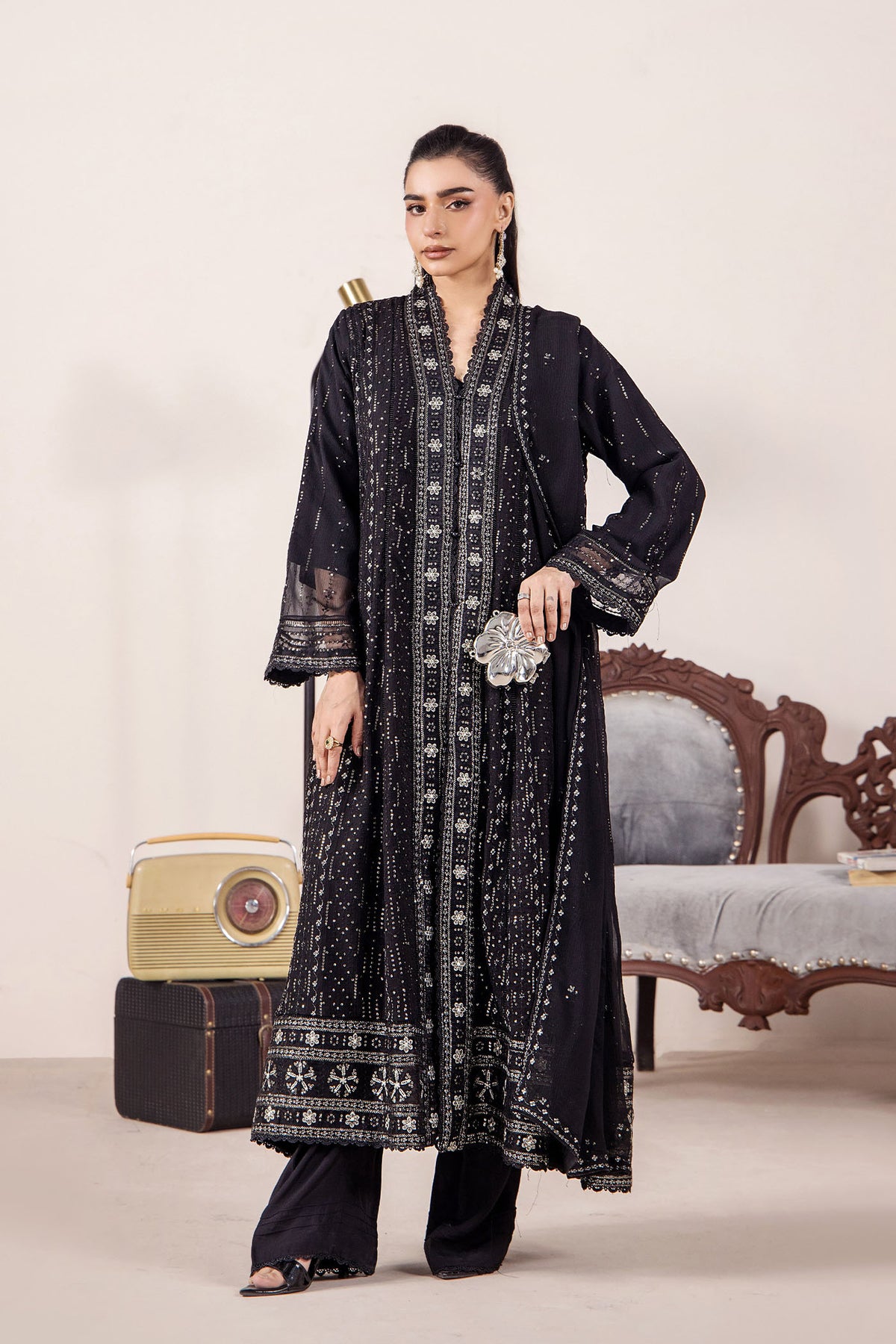 3 PIECE - EMBROIDERED CHIFFON