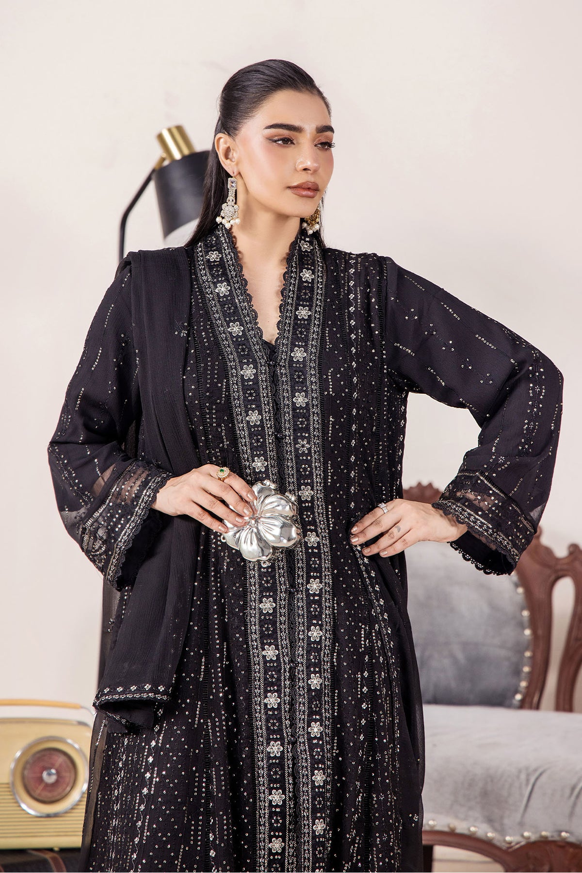 3 PIECE - EMBROIDERED CHIFFON