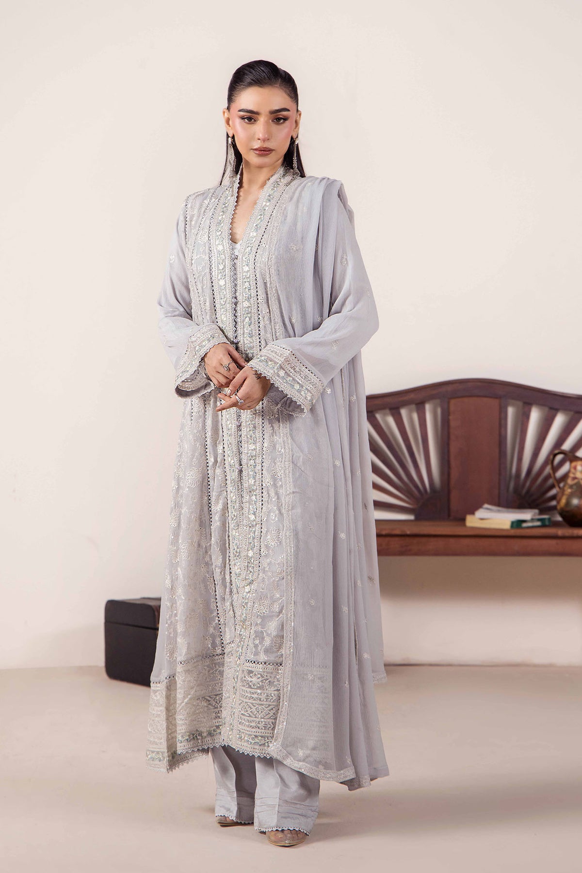 3 PIECE - EMBROIDERED CHIFFON
