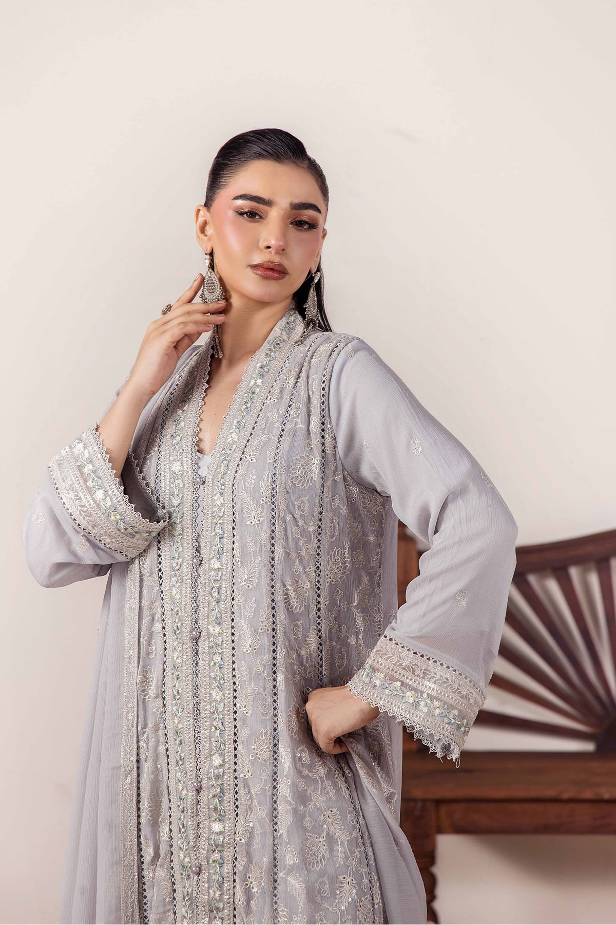 3 PIECE - EMBROIDERED CHIFFON