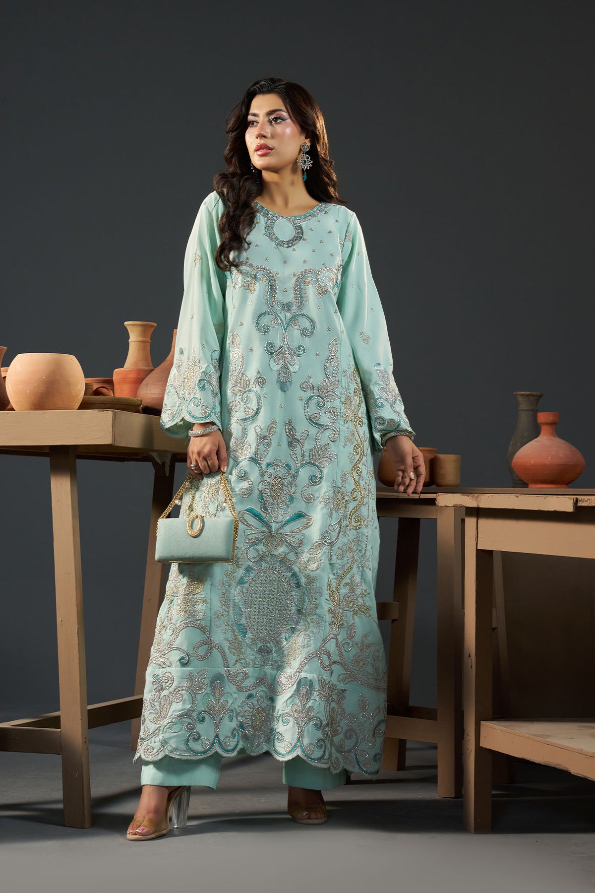 2 PIECE EMBROIDERED KHADAR KAFTAN EMB-585 A