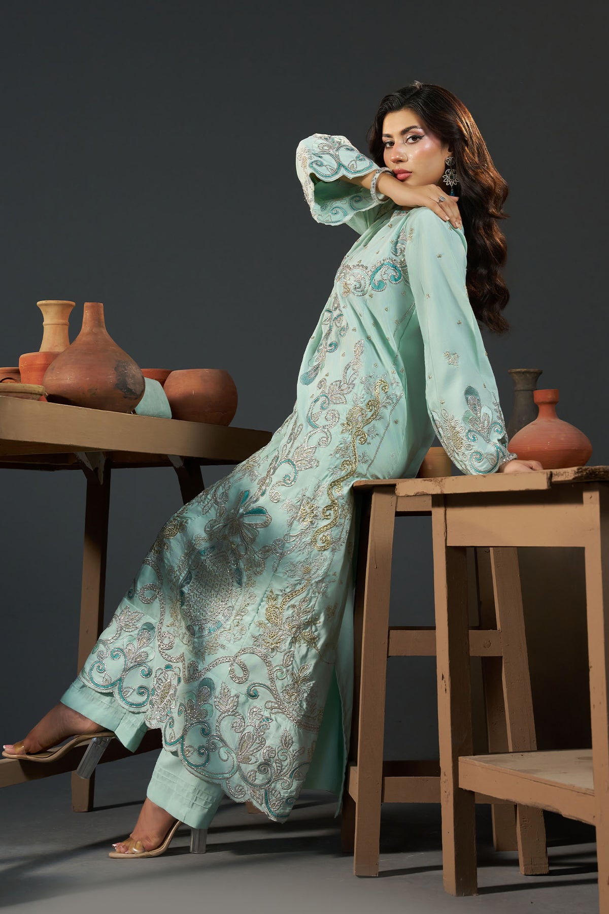 2 PIECE EMBROIDERED KHADAR KAFTAN EMB-585 A