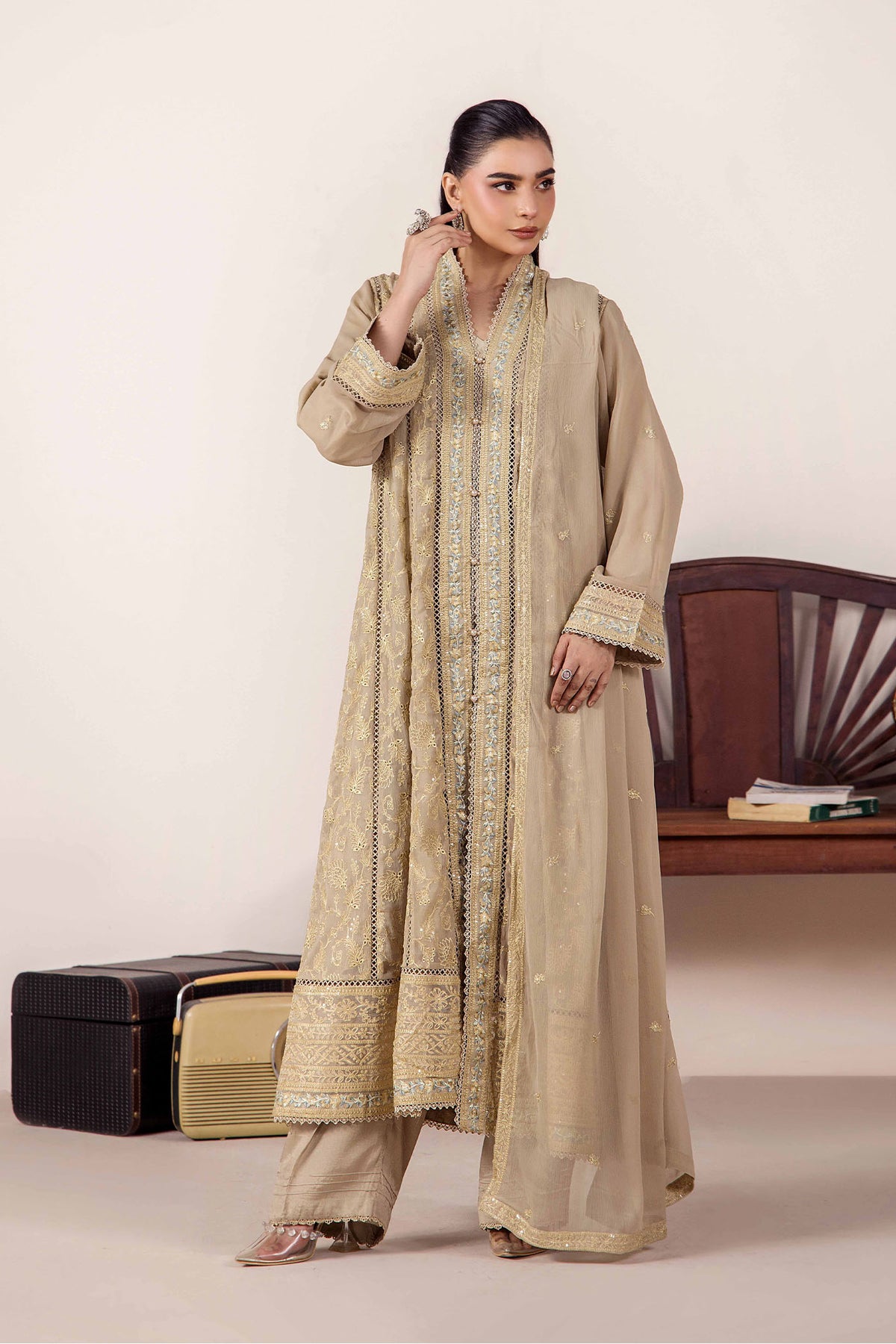 3 PIECE - EMBROIDERED CHIFFON