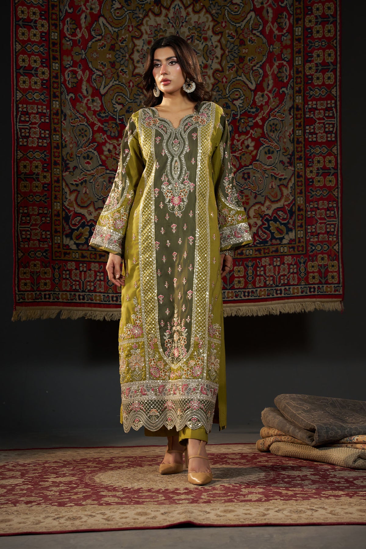 2 PIECE EMBROIDERED KHADAR KAFTAN EMB-583 A