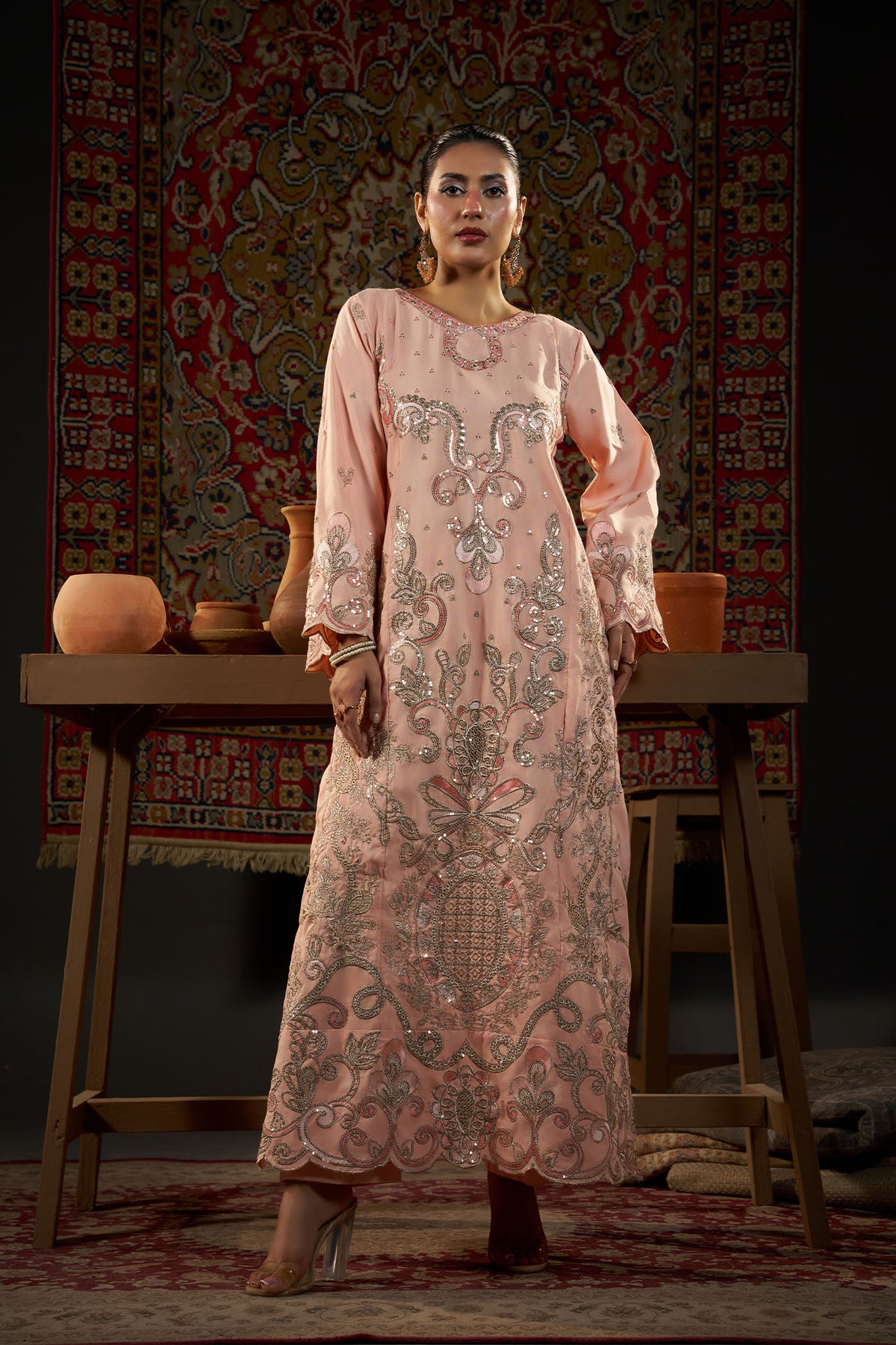 2 PIECE EMBROIDERED KHADAR KAFTAN EMB-585 B
