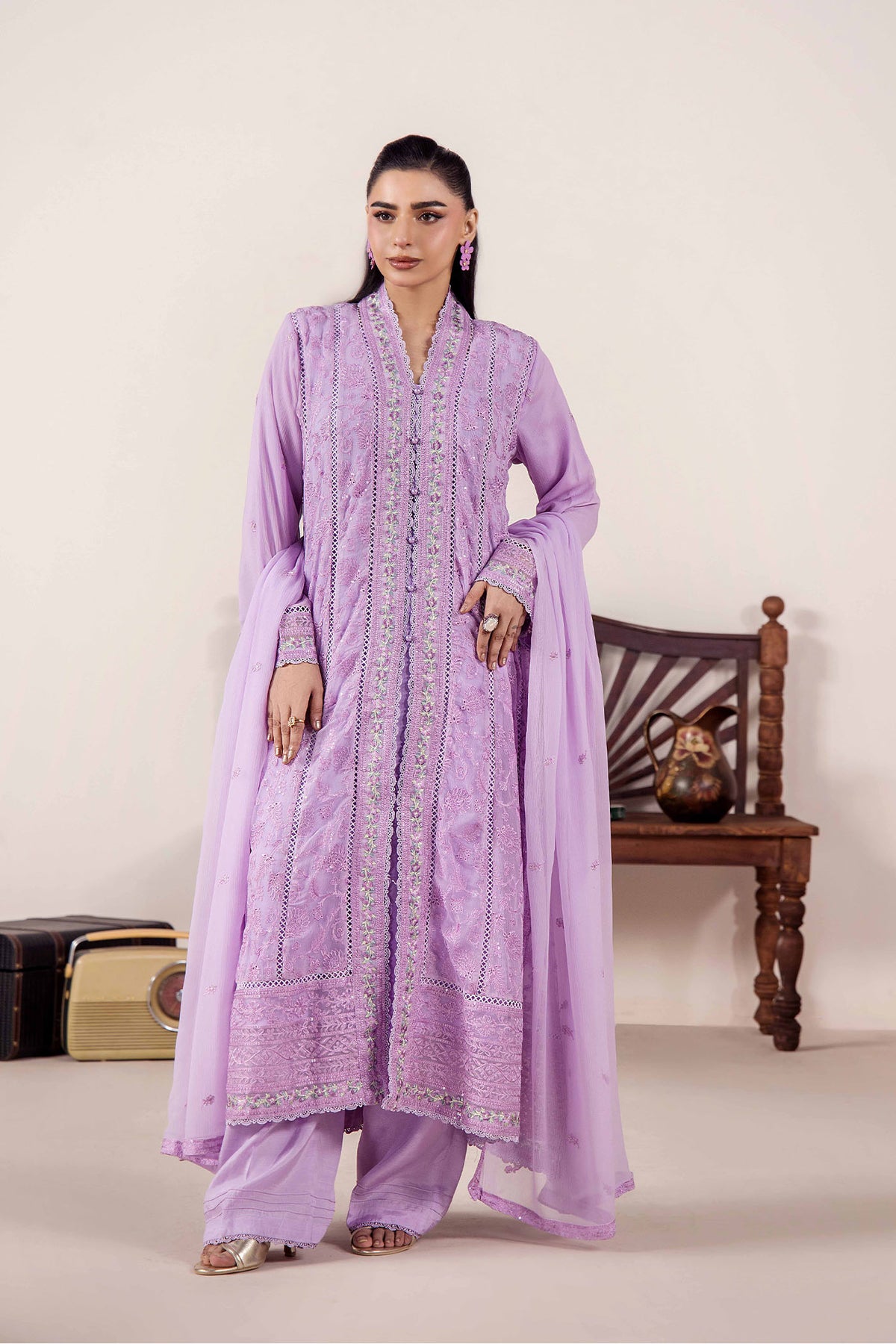 3 PIECE - EMBROIDERED CHIFFON