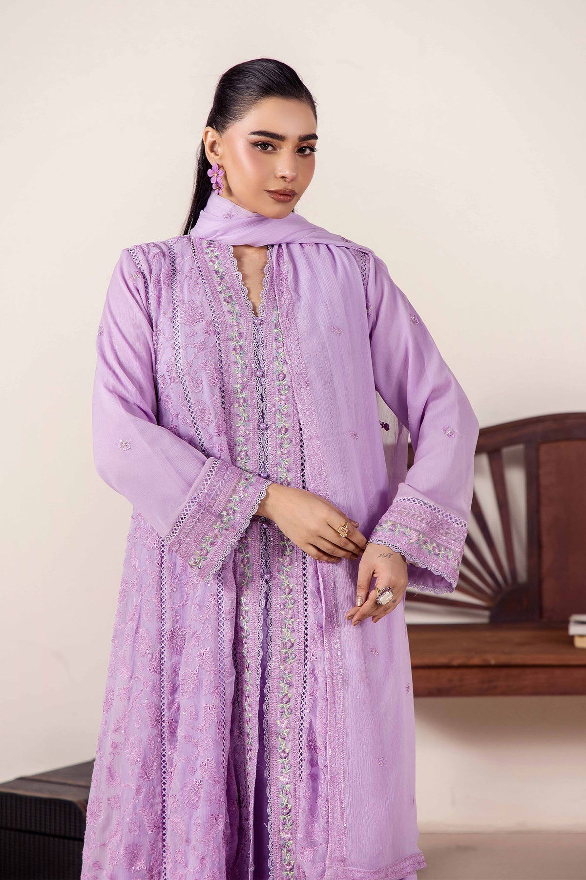 3 PIECE - EMBROIDERED CHIFFON