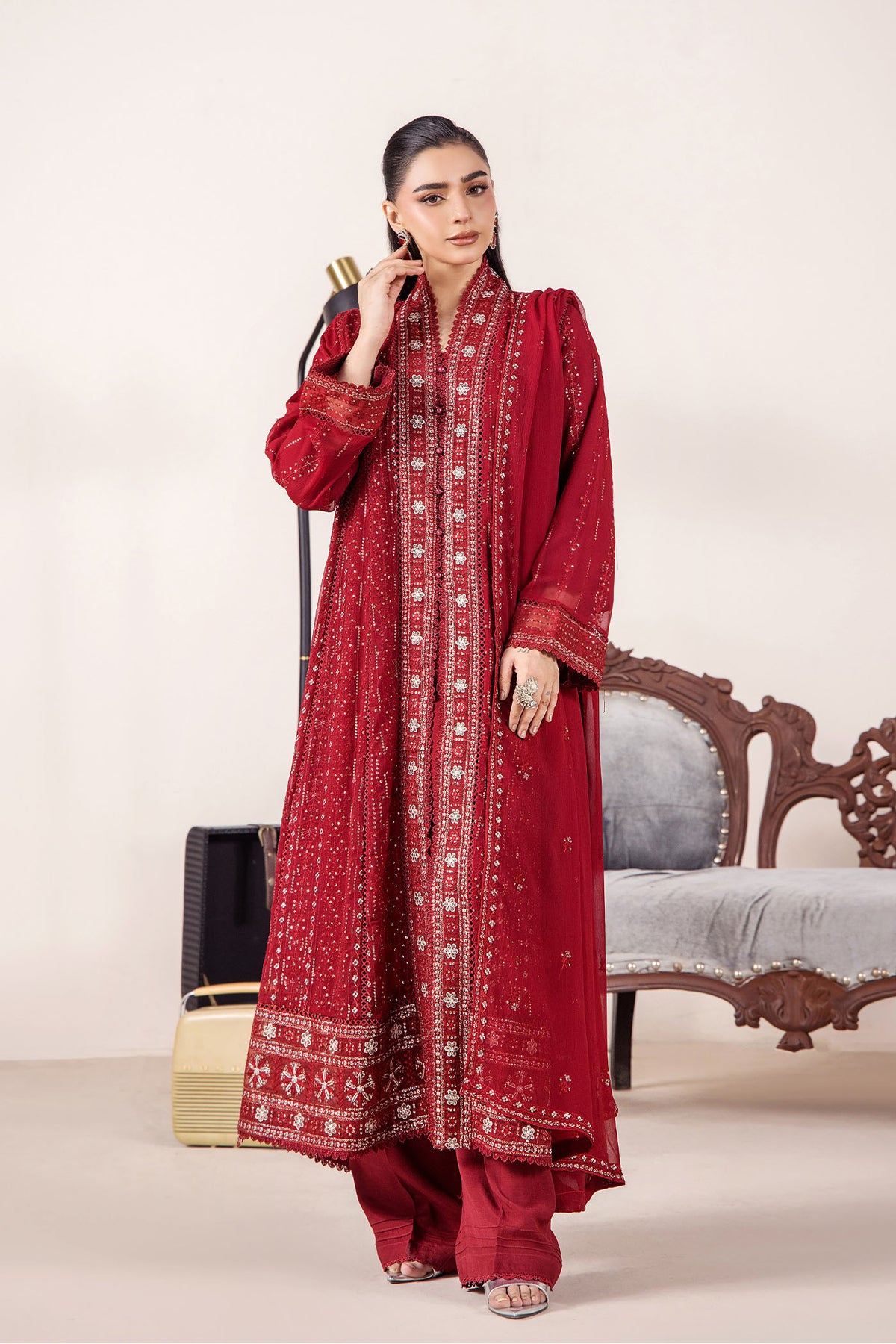 3 PIECE - EMBROIDERED CHIFFON