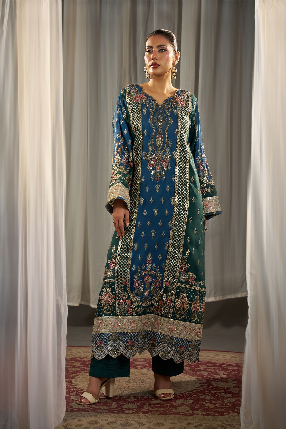 2 PIECE EMBROIDERED KHADAR KAFTAN EMB-583 B