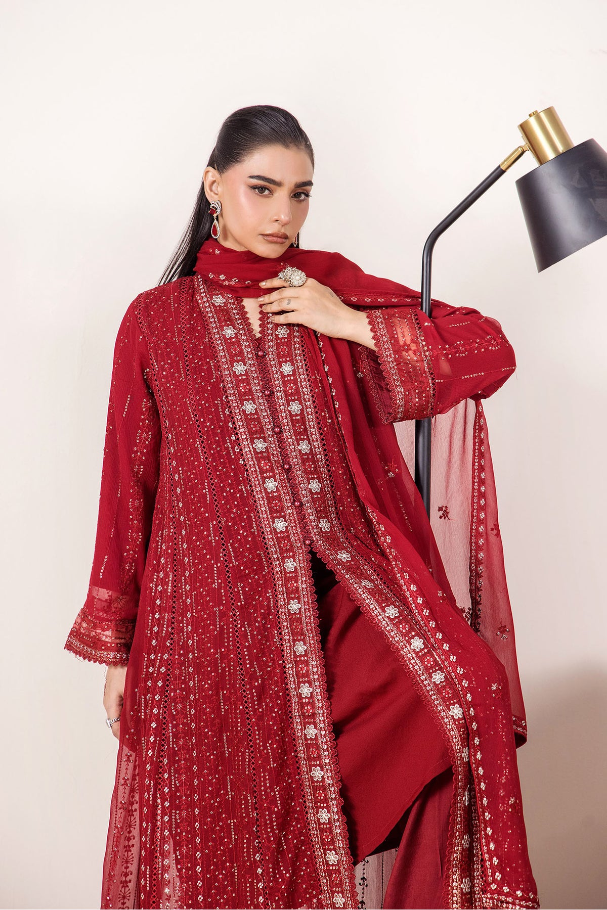 3 PIECE - EMBROIDERED CHIFFON