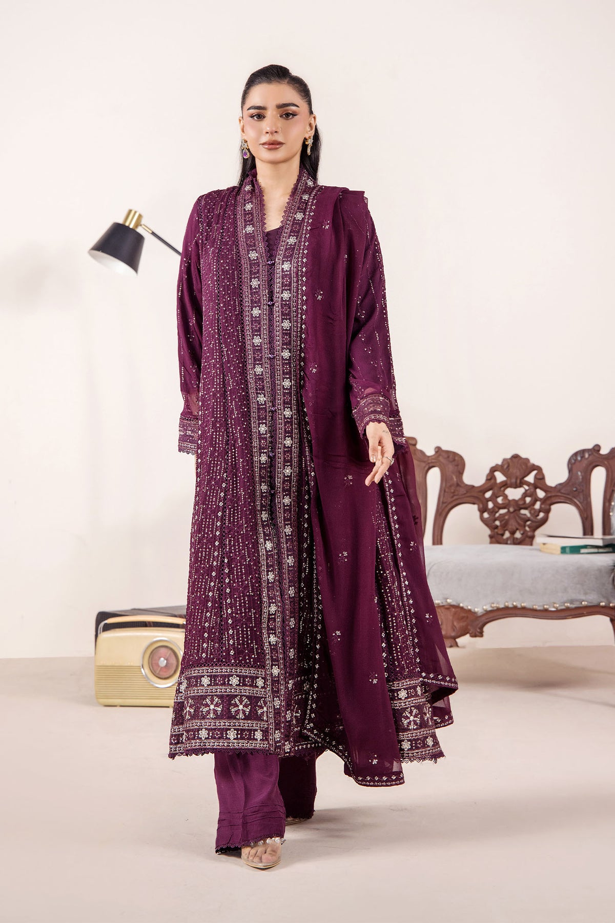 3 PIECE - EMBROIDERED CHIFFON