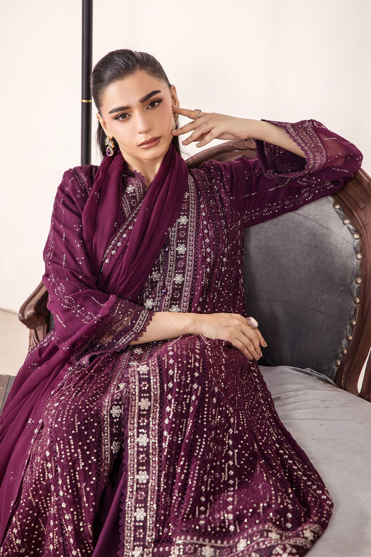 3 PIECE - EMBROIDERED CHIFFON