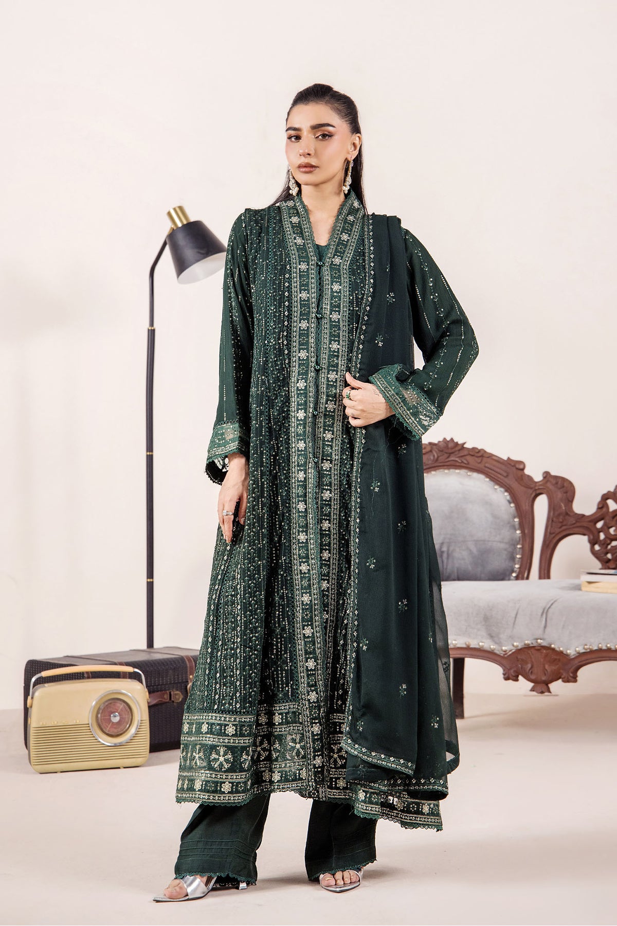 3 PIECE - EMBROIDERED CHIFFON