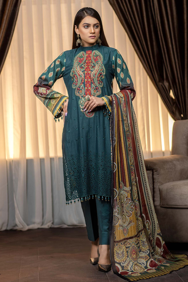 Blue Dianne - Stitched Printed & Embroidered Lawn