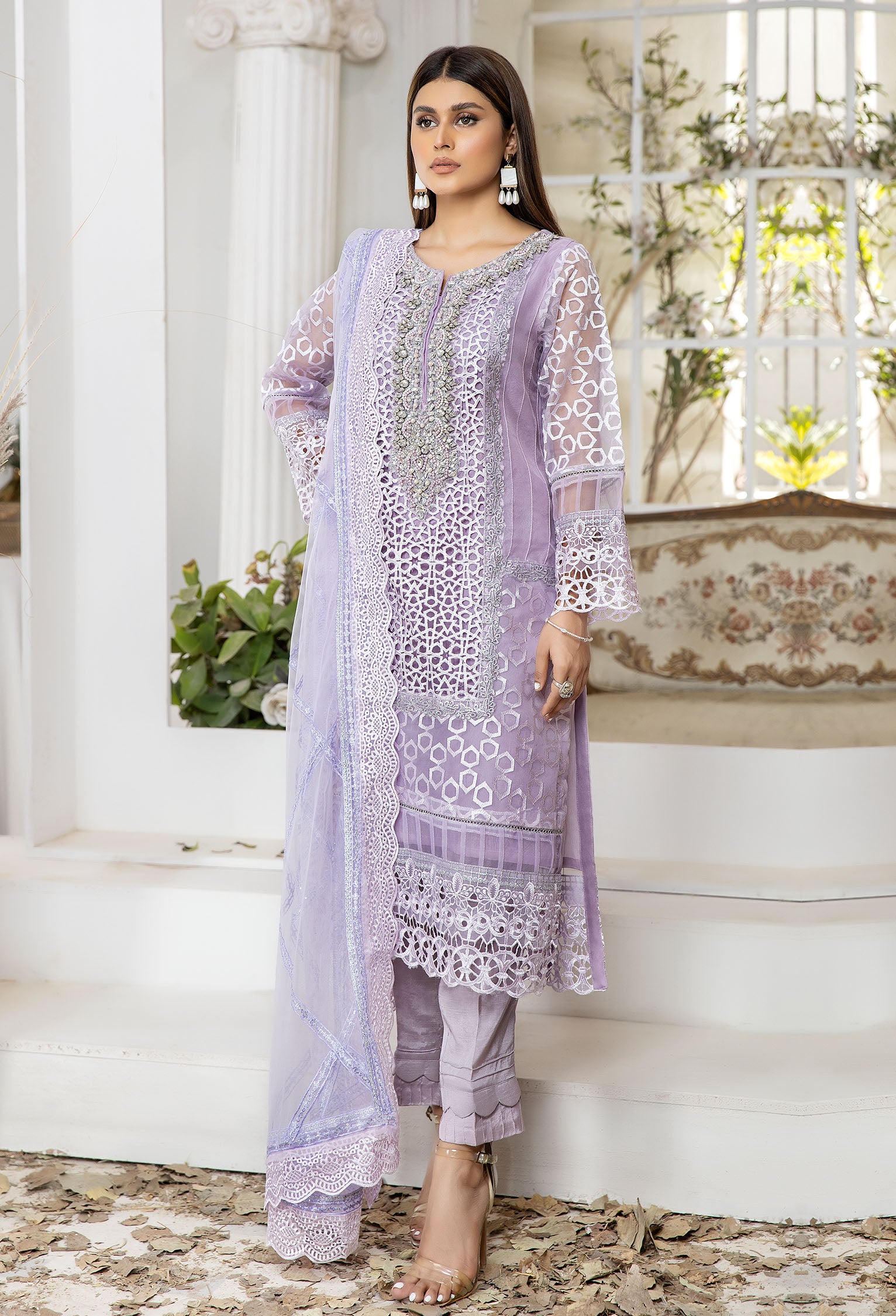 Viola Purple - Embroidered Organza Pret
