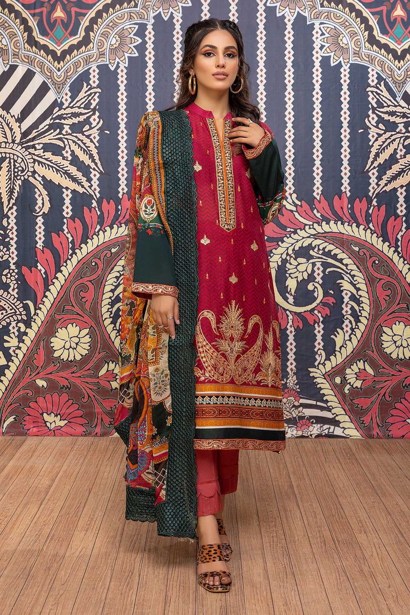 Chic Red - Printed & Embroidered Lawn Pret 3PC
