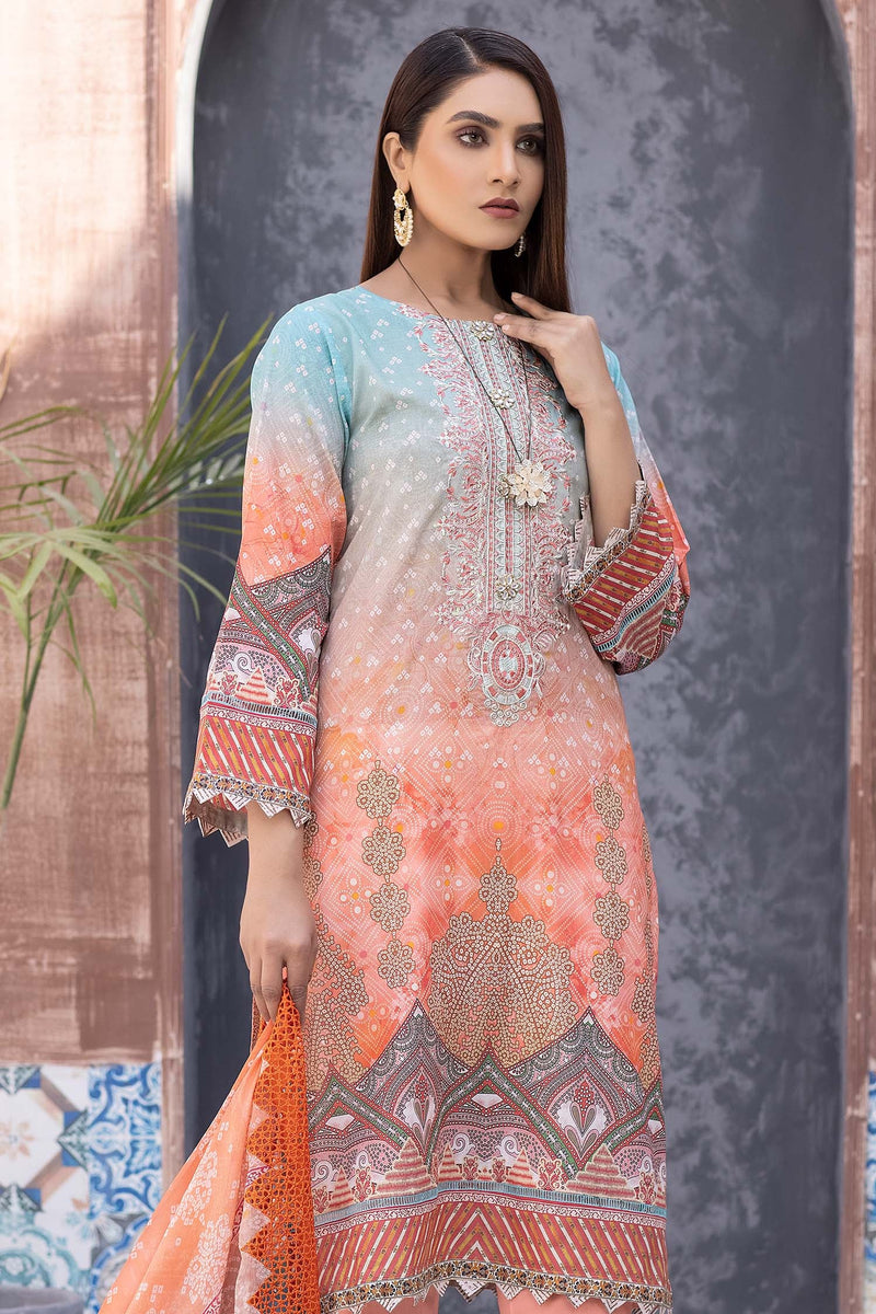 Pale Chestnut - Digital Printed & Embroidered Lawn