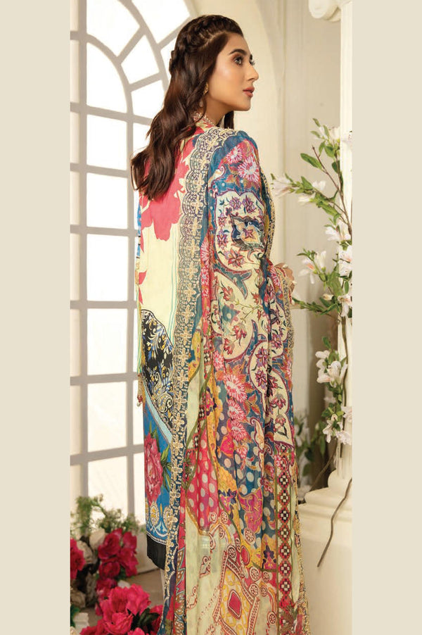 Beige - Digital Printed & Embroidered Swiss Voil 3PC