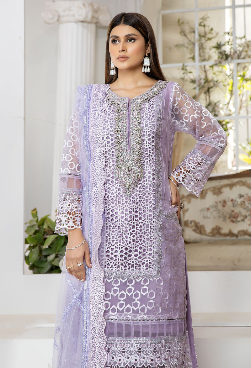 Viola Purple - Embroidered Organza Pret