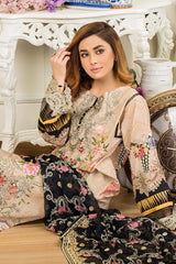 Burly Wood - Printed & Embroidered Swiss Lawn Stitched