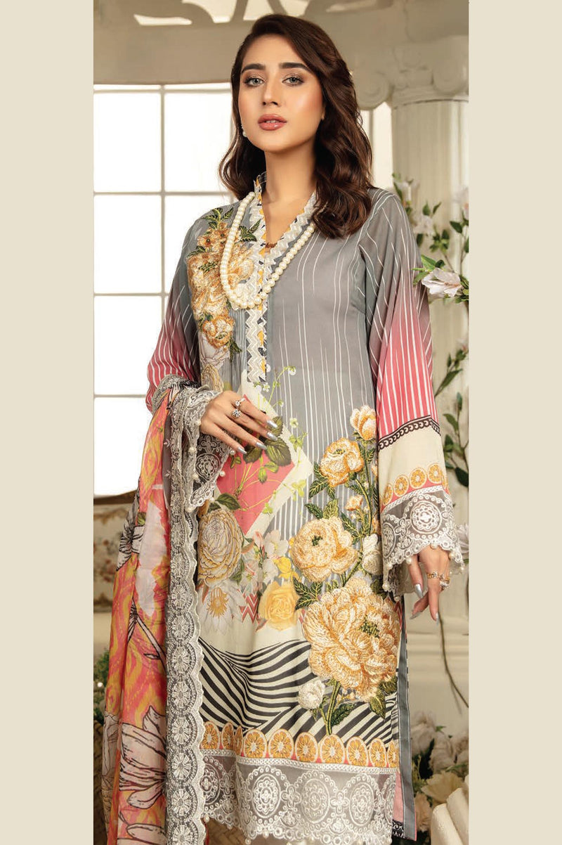 Santolina - Digital Printed & Embroidered Swiss Voil 3PC