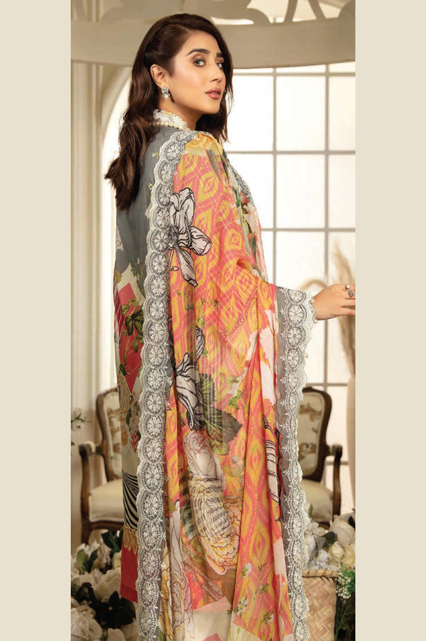 Santolina - Digital Printed & Embroidered Swiss Voil 3PC
