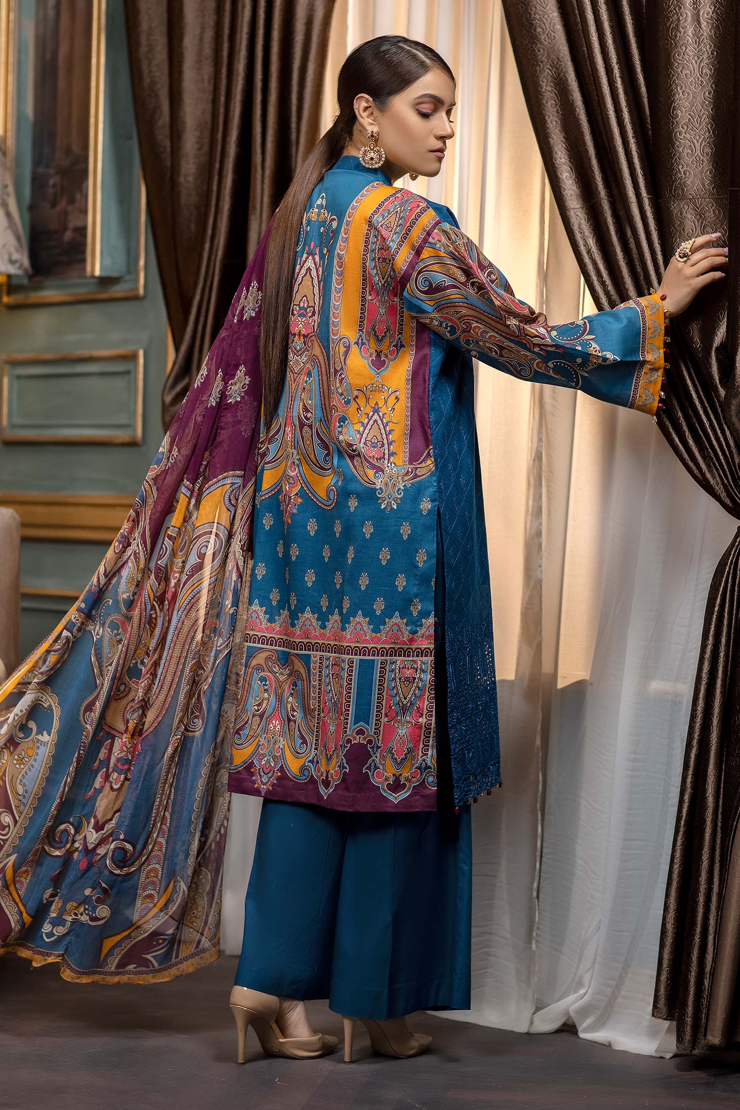 Prussian Blue - Stitched Printed & Embroidered Lawn