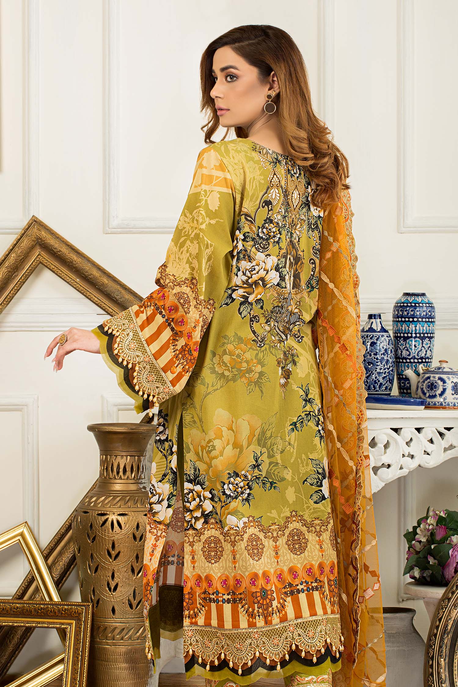Luxor Gold - Printed & Embroidered Swiss Lawn Stitched