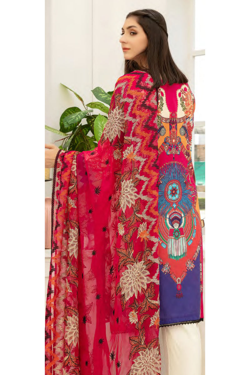 Zinnia - Digital Printed and Embroidered Suvic Chiffon