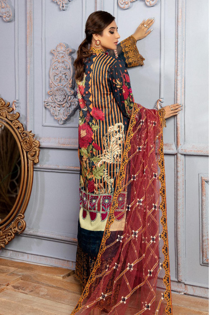 Rosa Dark - Digital Printed & Schiffli Embroidered Lawn 3PC