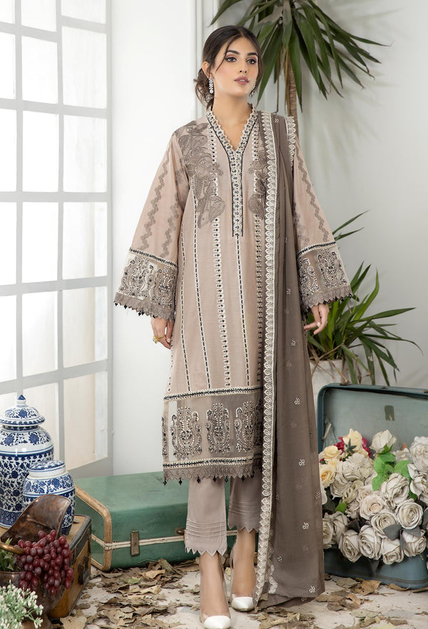 Almond Frost - Embroidered Unstitched Lawn