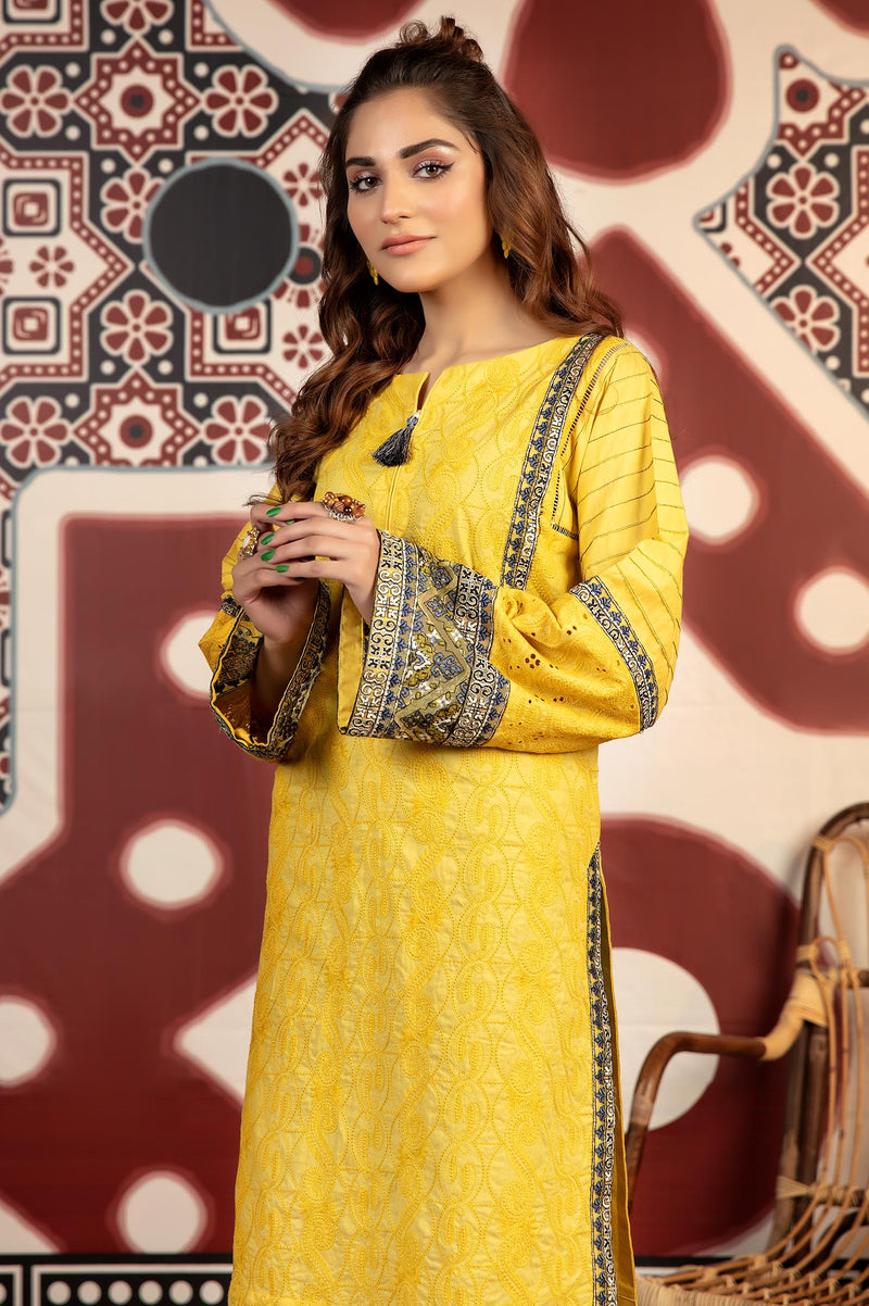 Yellow Tan - Exclusive Embroidered Lawn Stitch Kurti