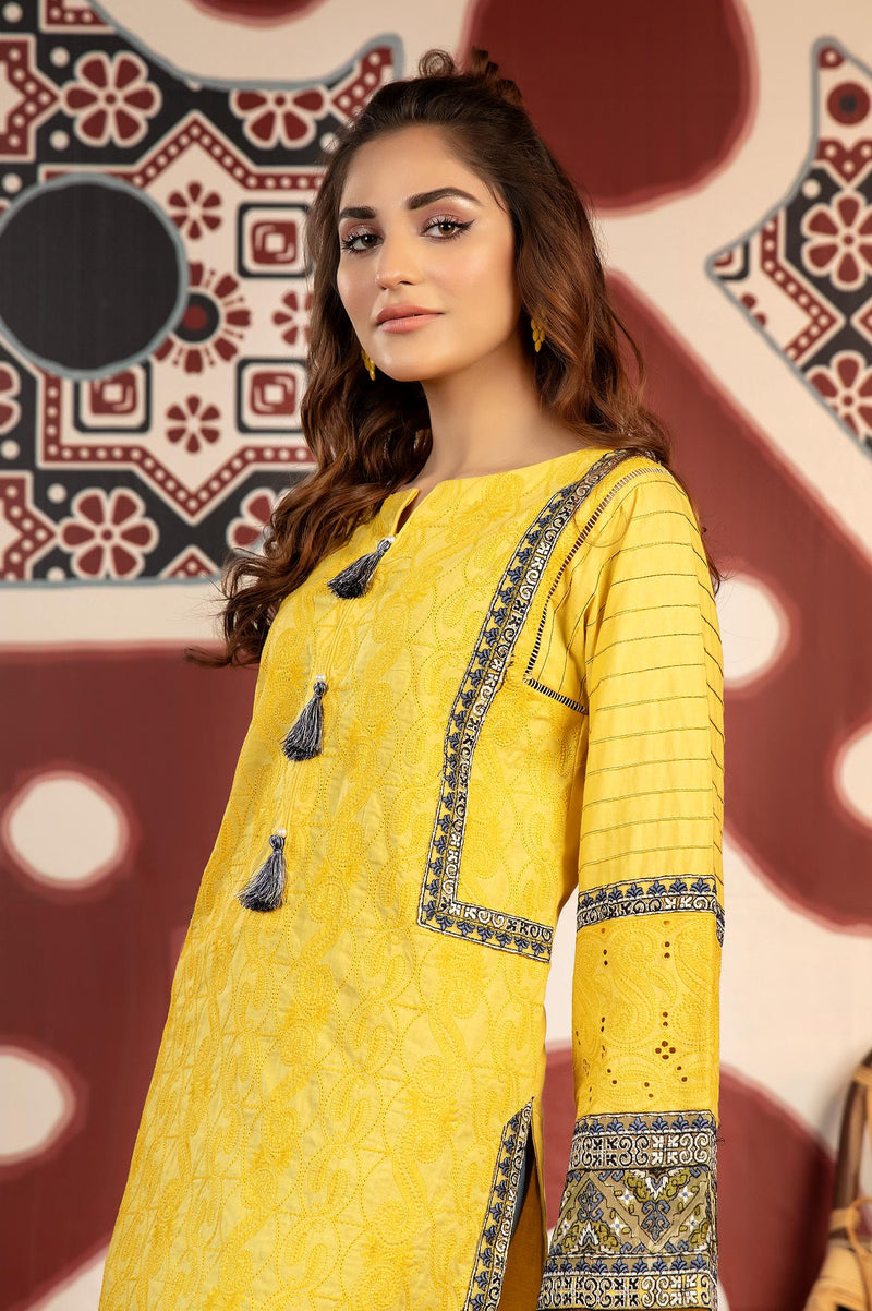 Yellow Tan - Exclusive Embroidered Lawn Stitch Kurti